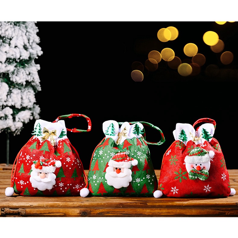 Túi Đựng Quà Giáng Sinh Dây Rút Hình Ông Già Noel, Người Tuyết, Tuần Lộc Nhiều Mẫu Và Kích Cỡ