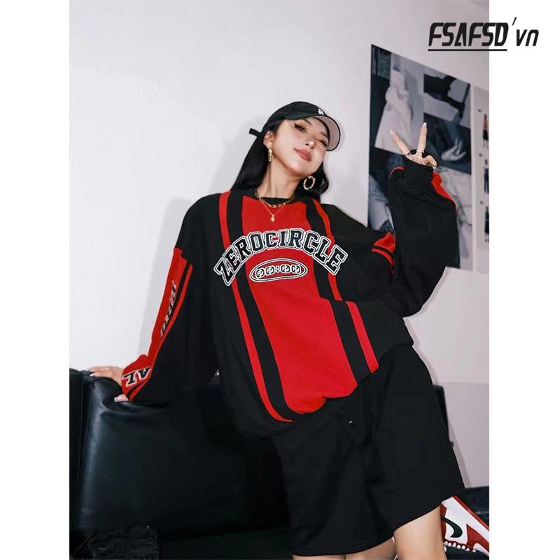 Áo Nỉ Nữ Dài Tay Cổ Tròn Màu Đen / Đỏ Thời Trang Hàn