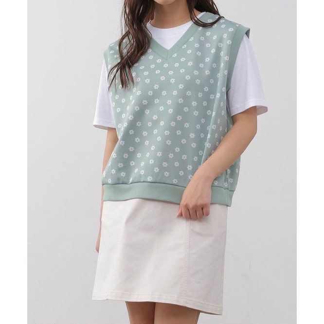 Áo Sweater Gile cổ V in hoa COLZA xuất nhật