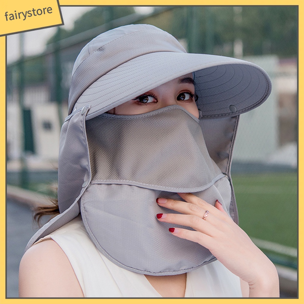 Mũ bảo vệ chống nắng đa năng dành cho nữ có vành rộng có tích hợp tấm che mặt có thể tháo rời