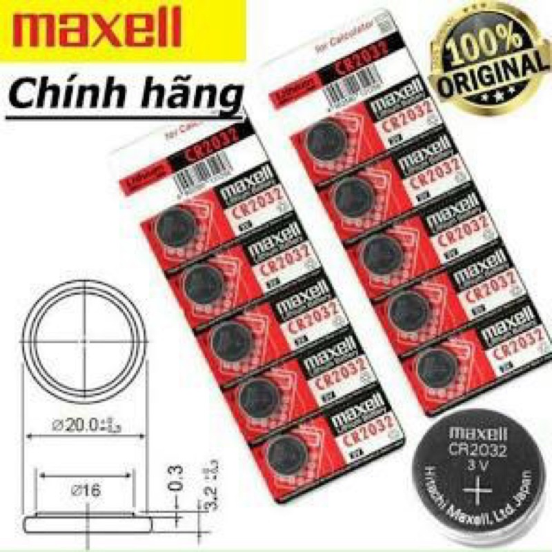 Pin Maxell CR2032 dung lượng đủ loại tốt dành thay pin remote, khóa smartkey