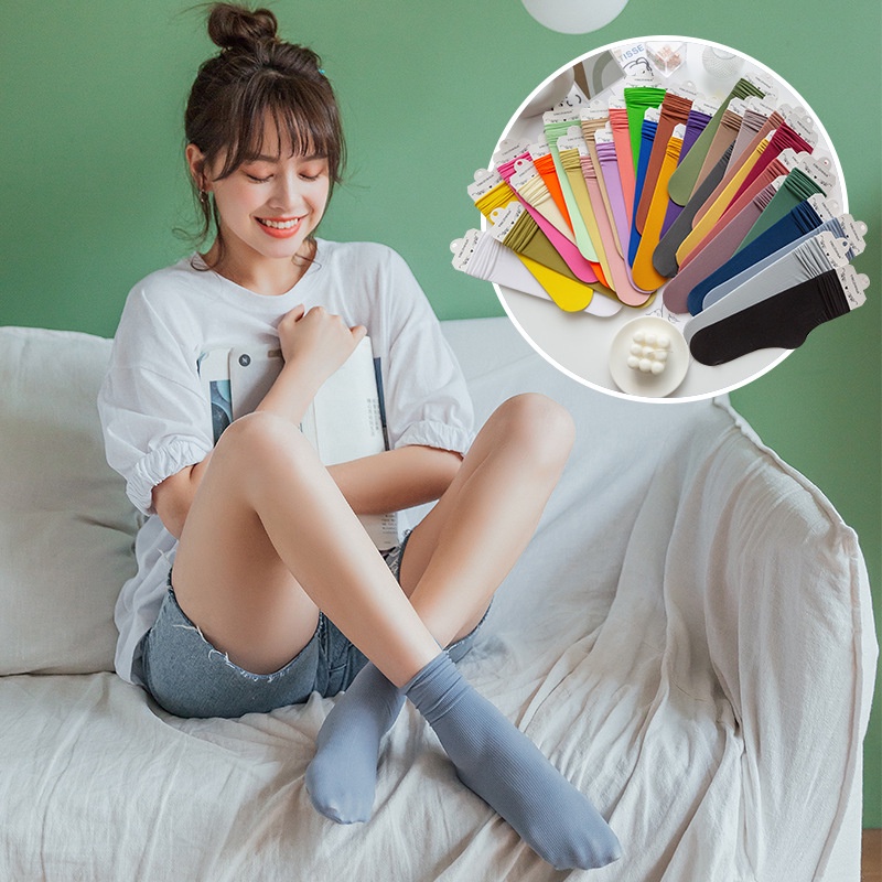 Tất vớ nữ nam cao cổ dài trắng dễ thương hàn quốc đẹp iLita chân thấp nhún đủ màu trơn đen, đỏ, vàng, xám, xanh