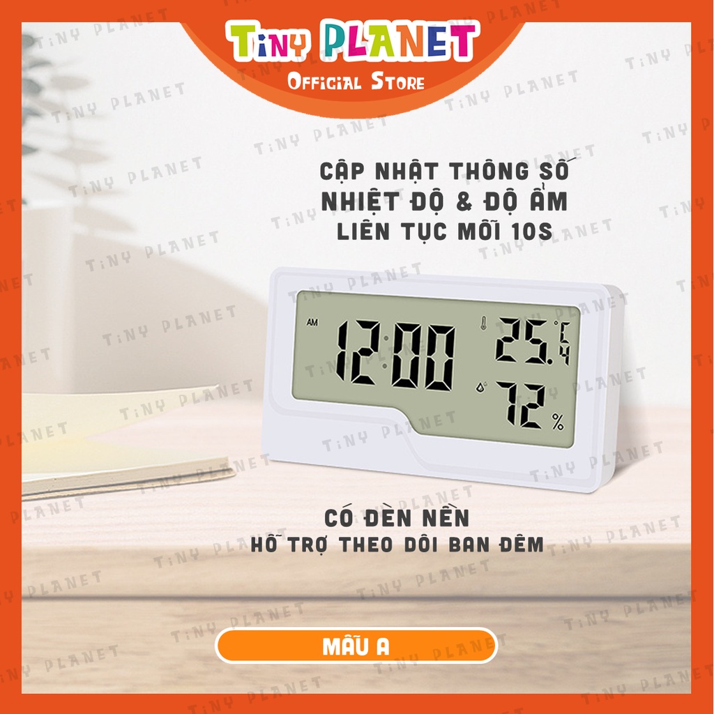 [2 MẪU] Nhiệt ẩm kế kèm đồng hồ đo nhiệt độ và độ ẩm phòng ngủ cho bé Tiny Planet có đèn ban đêm