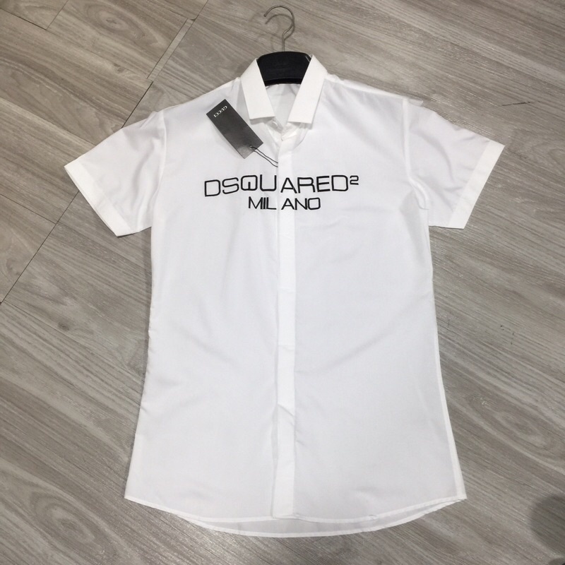 Áo sơ mi cộc tay phối túi thổ cẩm dior, áo Dsq thêu chữ