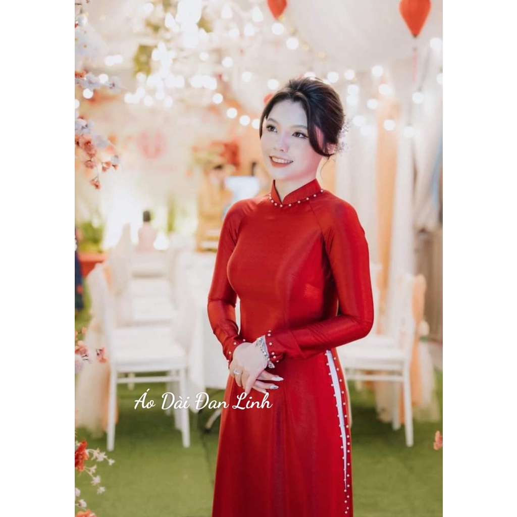 Áo dài lụa vân gỗ cao cấp đính ngọc trẻ trung, sang trọng - Áo Dài Đan Linh