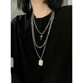 Sét Dây chuyền 3 lớp tách riêng được unisex thời trang Harajuku phong cách hip-hop cá tính mạnh mẽ -set vòng cổ 3 lớp