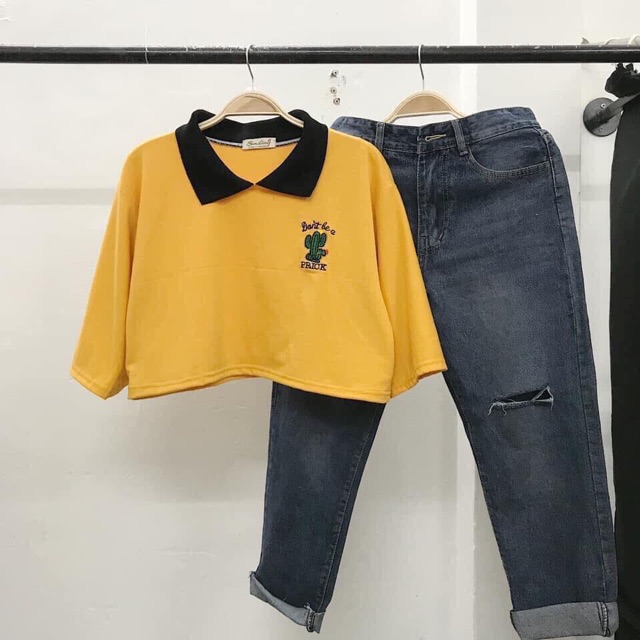Áo croptop polo thêu xương rồng ( HÀNG Y HÌNH 100%) | BigBuy360 - bigbuy360.vn
