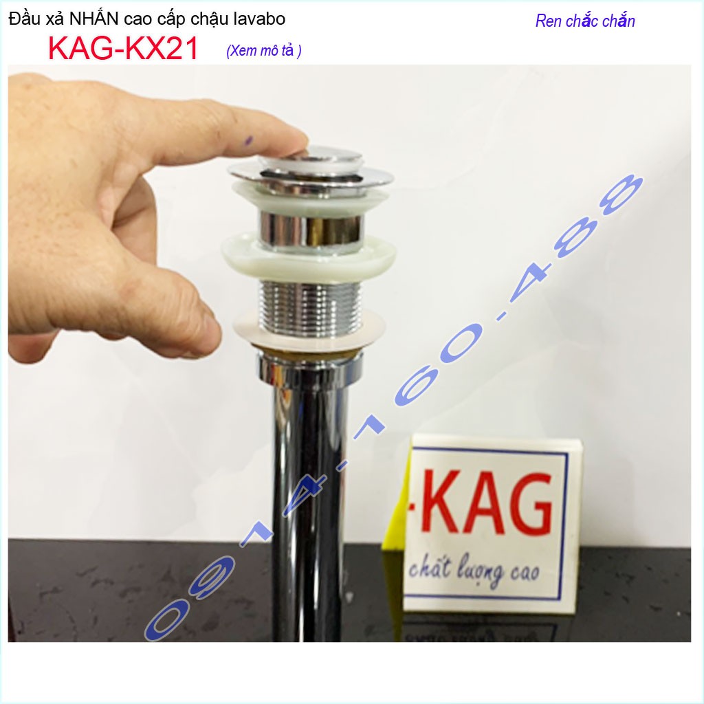 Ống xả ấn tay lavabo KAG-KX21, đầu xả nhấn chậu rửa mặt inox dày thoát nước nhanh sử dụng tốt