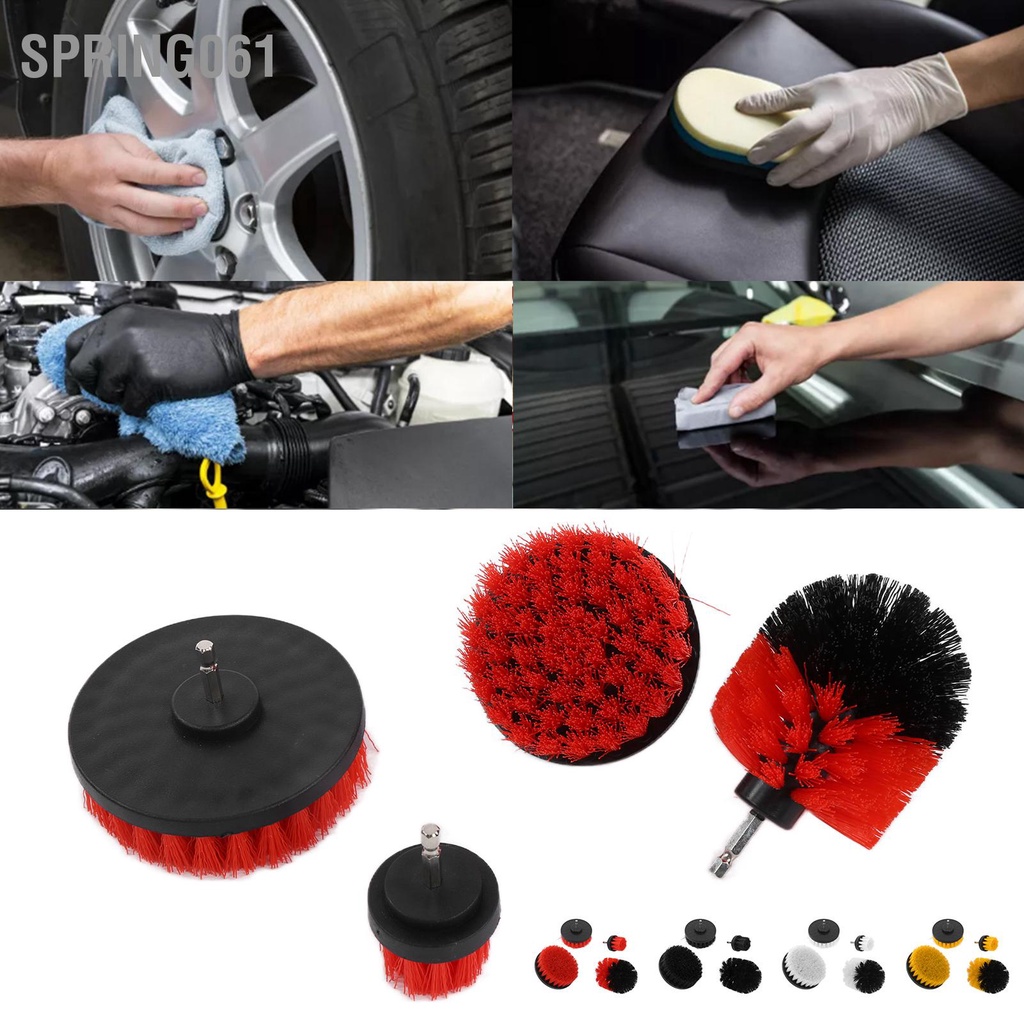 Spring061 4 cái Chổi khoan Phần đính kèm Bộ Công cụ làm sạch Máy chà sàn điện cho Xe ô tô máy