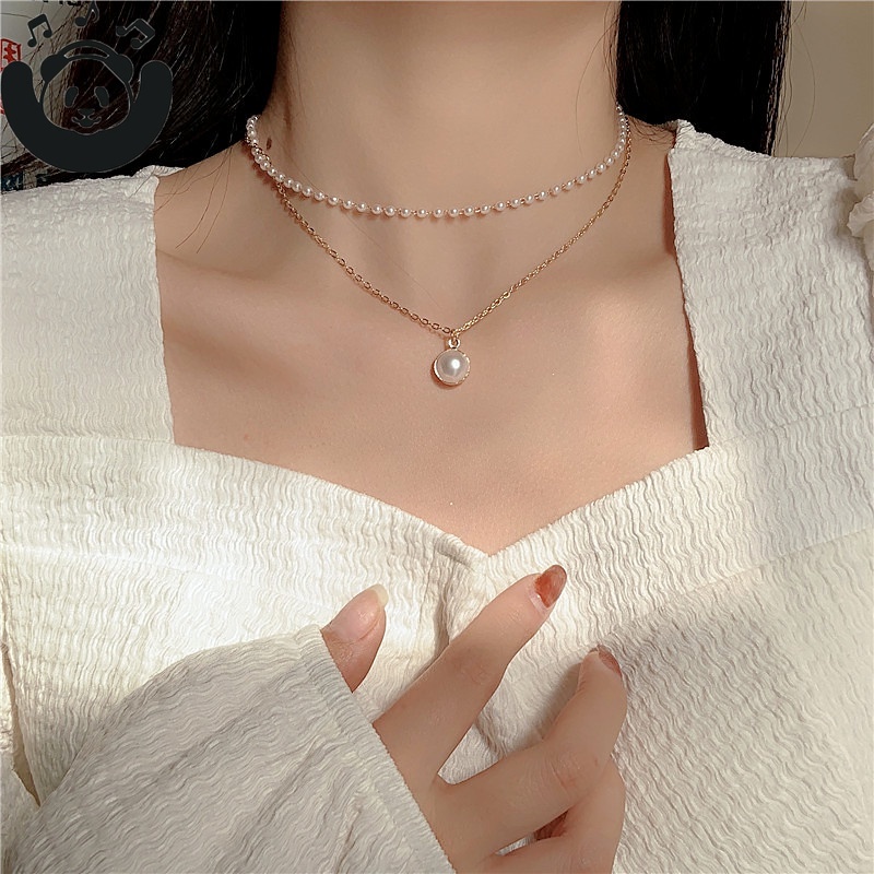 Vòng cổ Nhiều Lớp Đính Ngọc Trai Lãng Mạn Thời Trang Cho Nữ