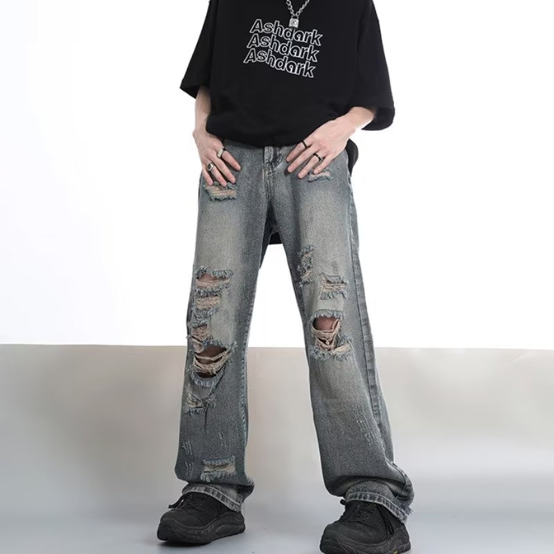 quần jean nam rách gối unisex quần bò nam rách gối retro quần jean hip hop oversize hiphop quần jean ống rộng nữ from rộng phong cách Hàn Quốc quần jean nam đẹp