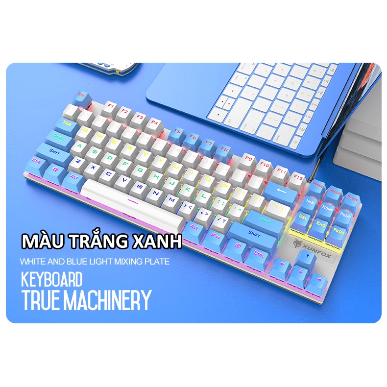 Bàn phím cơ mini chuyên game Blue Switch nút vuông 87 phím XUNFOX K80 - NK