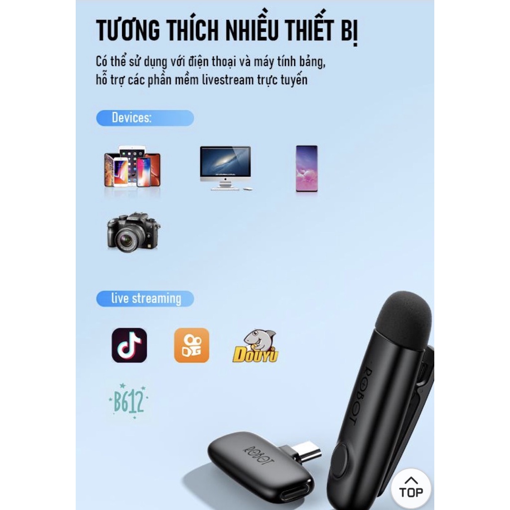 Microphone Không Dây Nhỏ Gọn Tiện Dụng Khoảng Cách Kết Nối 10m Qua Cổng Type-C Dùng Cho Điện Thoại Android