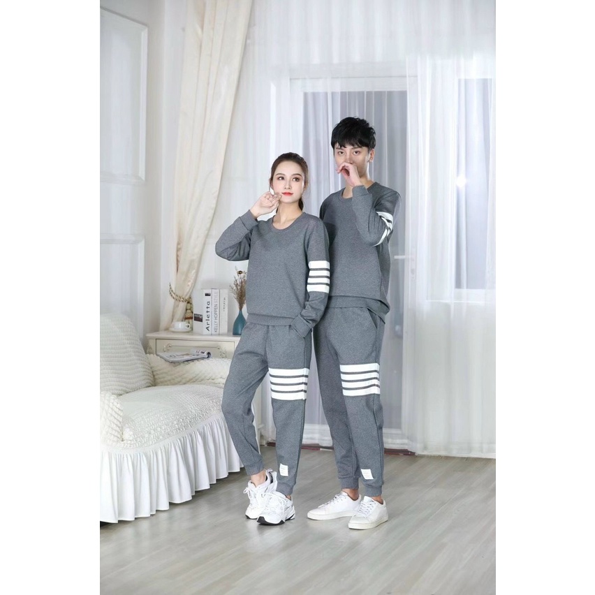 Đồ Bộ Nỉ Nam Thu Đông thêu logo phối viền xanh