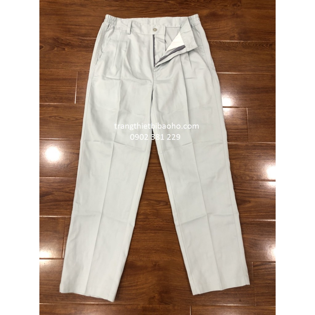 Bộ quần áo bảo hộ vải kaki màu ghi phối đỏ DN12 - hình thật