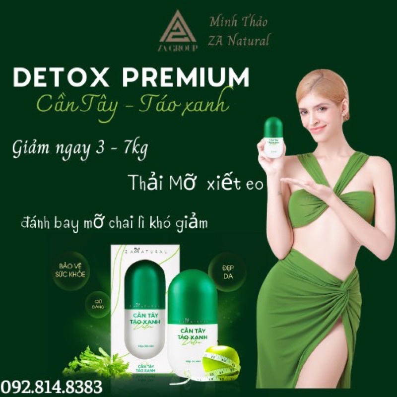 detox premium cần tây - táo xanh ZA NATURAL (thải mỡ xiết eo)tặng thêm 15 viên thải mỡ