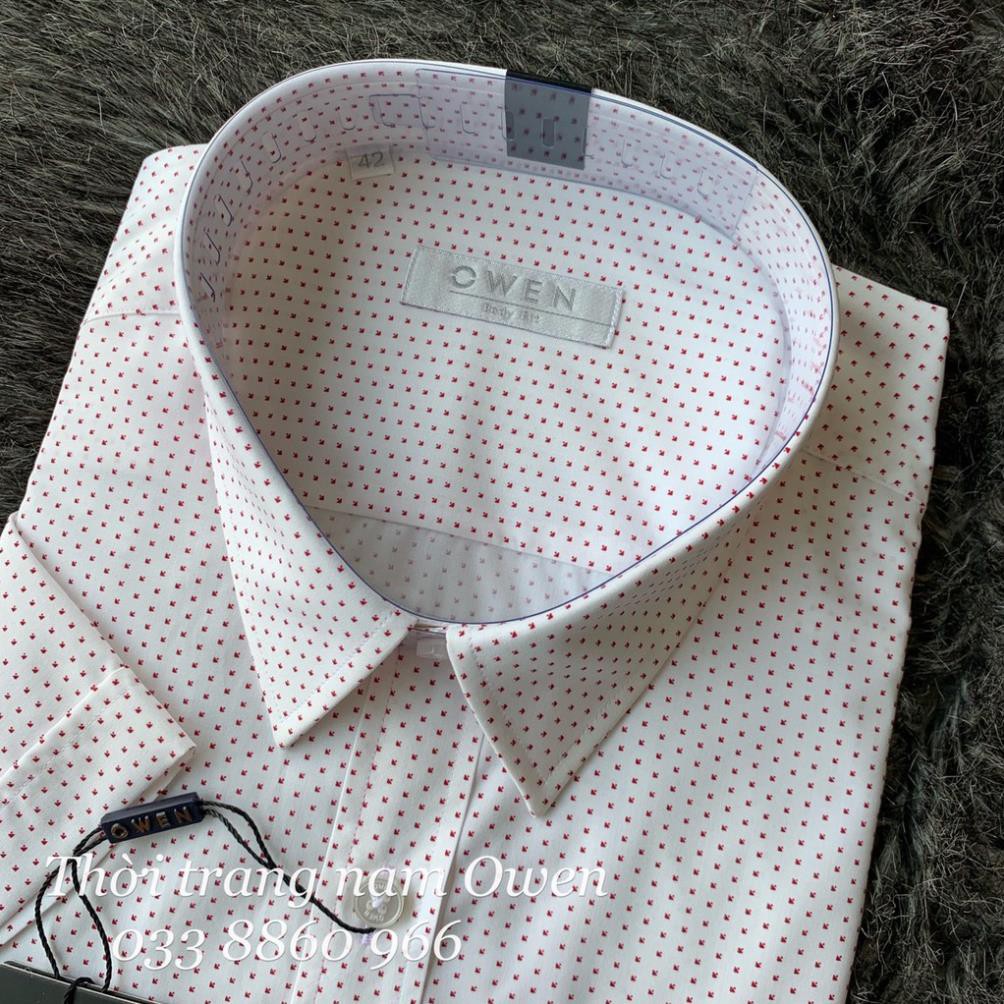Sale Chính Hãng OWEN - Áo sơ mi ngắn tay Owen chất sợi tre màu trắng chấm đỏ  BA 20112 hot 🌺 neww * ! %