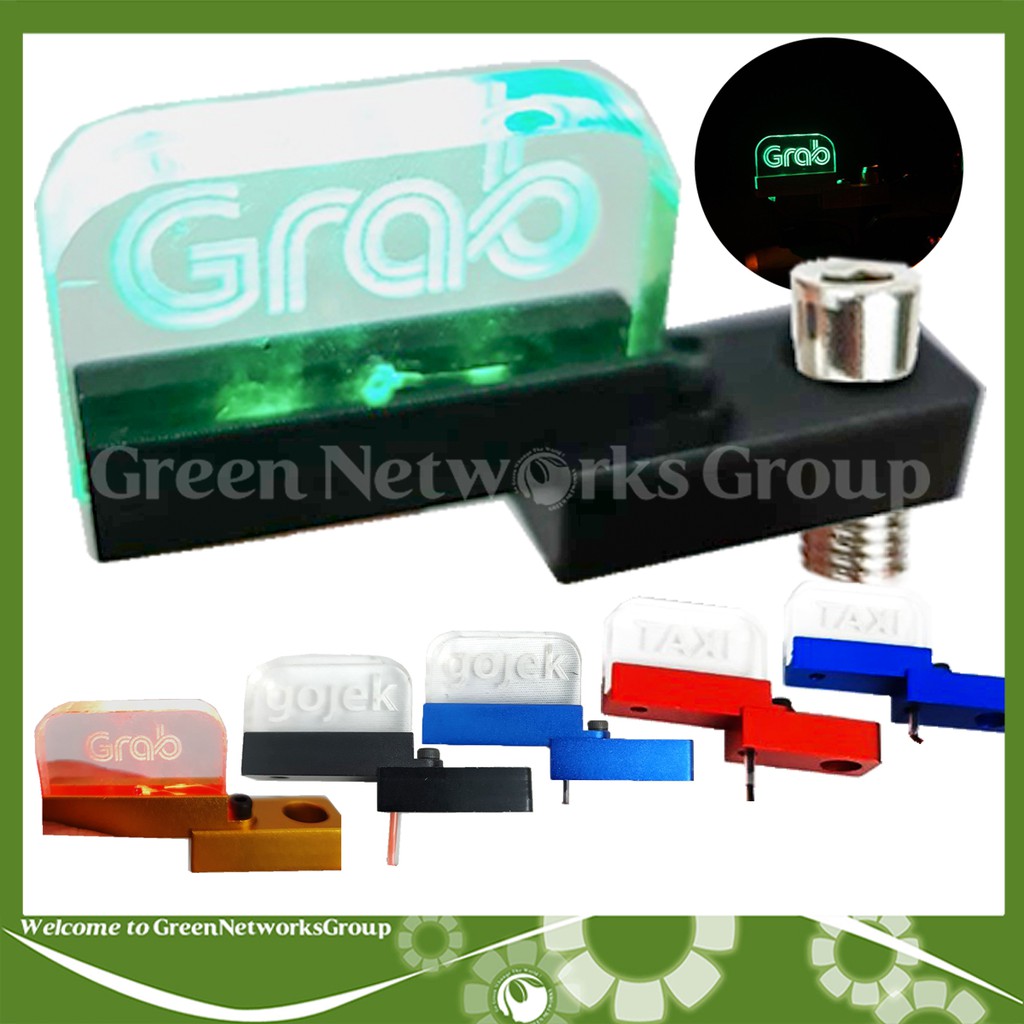 Bảng tên LED gắn chân gương xe máy khắc chữ Grap , Gojek , Now , Taxi Greennetworks