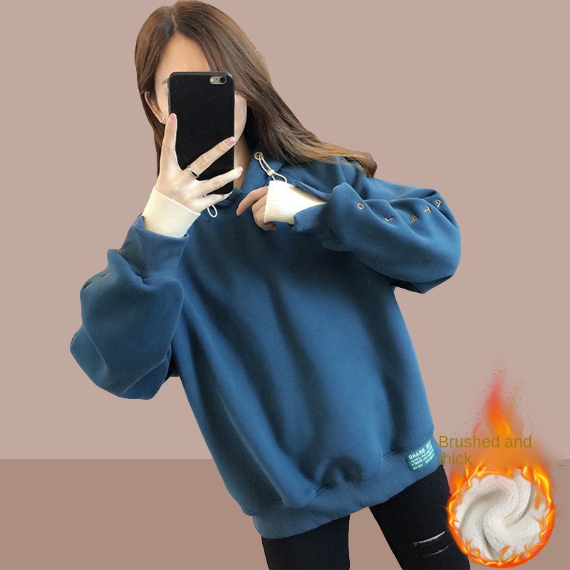 Áo hoodie dáng rộng thiết kế thời trang mùa thu đông phong cách Hàn Quốc cho nữ