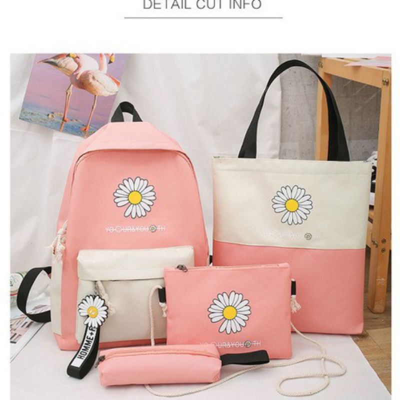 set 4 balo ulzzang thời trang nam nữ - balo học sinh đi học , đi chơi - balo hoa cúc unisex basic