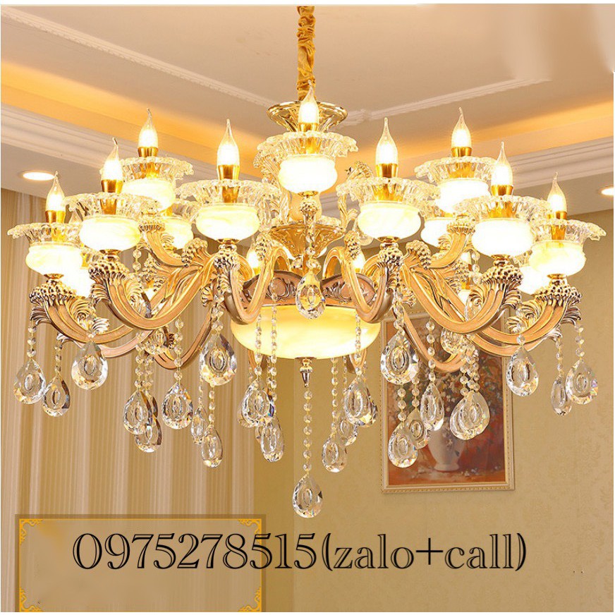 Đèn Chùm 15 Tay KIMILOG Đá Đúc VàTay Đúc Trang Trí Phòng Khách, Nhà Hàng, Quán CaFe, Karaoke