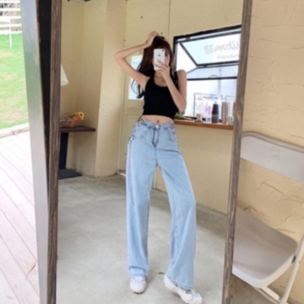 {HCM / CÓ SẴN} QUẦN JEAN NỮ ỐNG RỘNG ĐAN XÍCH HÔNG QQ03 THỜI TRANG NỮ ULZZANG HÀN QUỐC