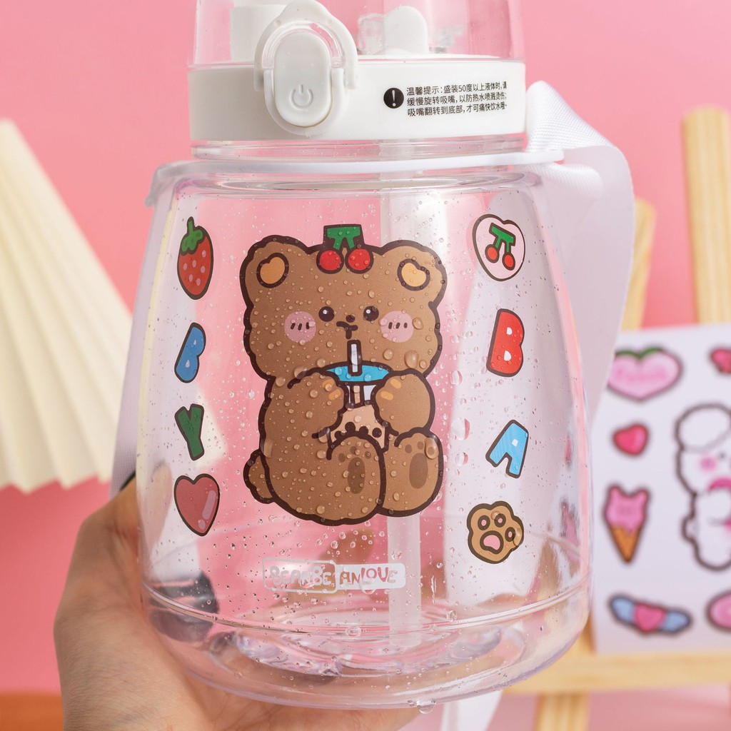 Sticker PVC Chống Nước Hình Gấu Nâu và Cô Bé Bear and Girl