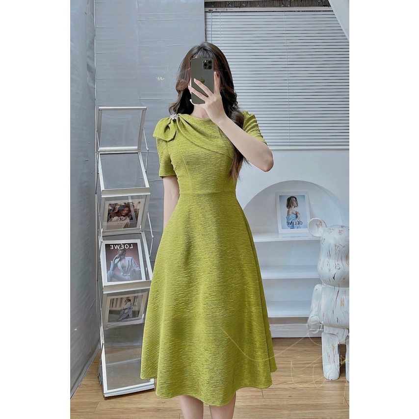 Váy đầm nữ dự tiệc dáng xòe phối cổ cách điệu kiểu dáng sang trọng tôn dáng