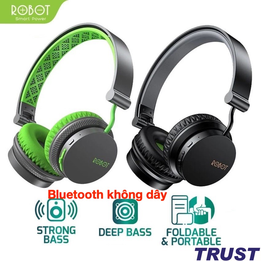 Tai nghe chụp tai bluetooth chụp tai ROBOT H10 Chất âm DSP độc lâp âm bass mạnh mẽ 15 giờ sử dụng cổng kết nối AUX