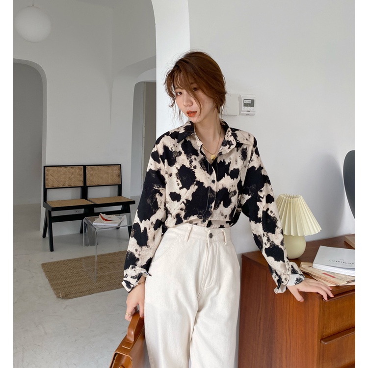 Áo sơ mi nữ tay dài công sở họa tiết da báo đẹp kiểu Hàn Quốc cao cấp mát thời trang quý phái bigsize form rộng K4T2-2