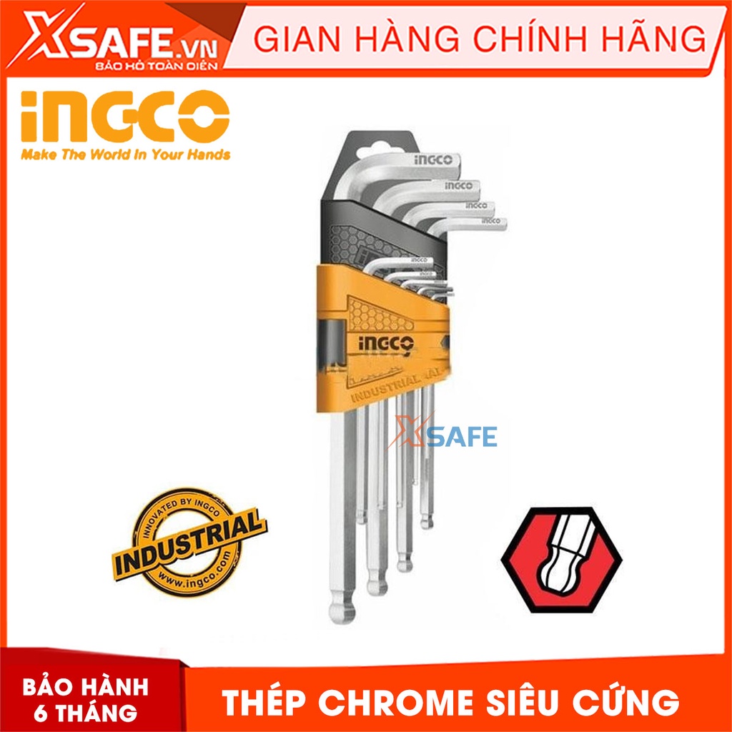 Bộ 9 chìa lục giác bi INGCO HHK12091 thiết kế nhỏ gọn Khóa lục giác Chất liệu Cr-V, Size 1.5-10mm, chịu lực chịu nhiệt