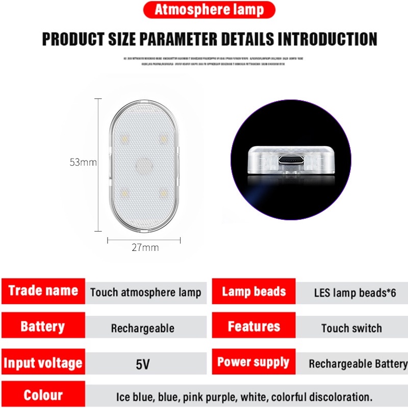 Đèn LED USB Không Dây Hít Nam Châm Gắn Trần Xe Hơi Có Thể Sạc Lại