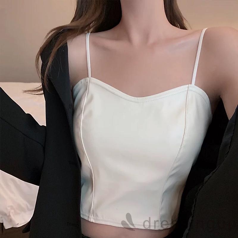 Áo dây da màu trơn có đệm ngực không gọng thép thời trang cho nữ | BigBuy360 - bigbuy360.vn