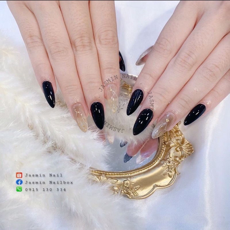 [Mã NHUQAD giảm 10% đơn 100k][NAIL BOX] Nailbox móng úp thiết kế sẵn mẫu đen loang vân đá
