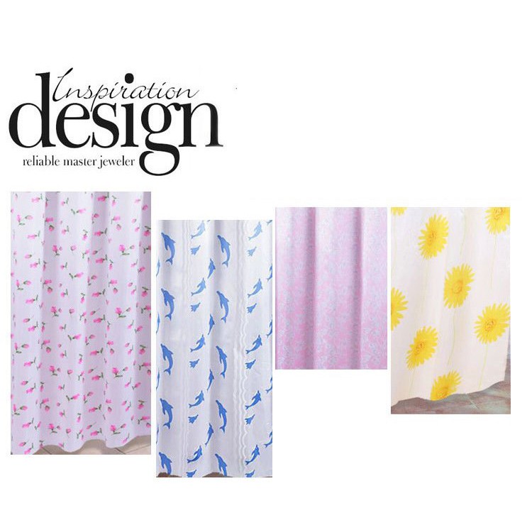 Màn Che Nhà Tắm, Cửa Sổ Chống Thấm Nước Bám Bẩn Nhiều Hình 180x180cm Kèm Móc Treo