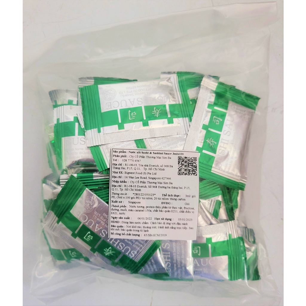 [Túi 100 gói x 3ml] NƯỚC TƯƠNG SUSHI &amp; SASHIMI GÓI NHỎ [Singapore] BIGWEST FOOD Sushi &amp; Sashimi Sauce (sib-hk)