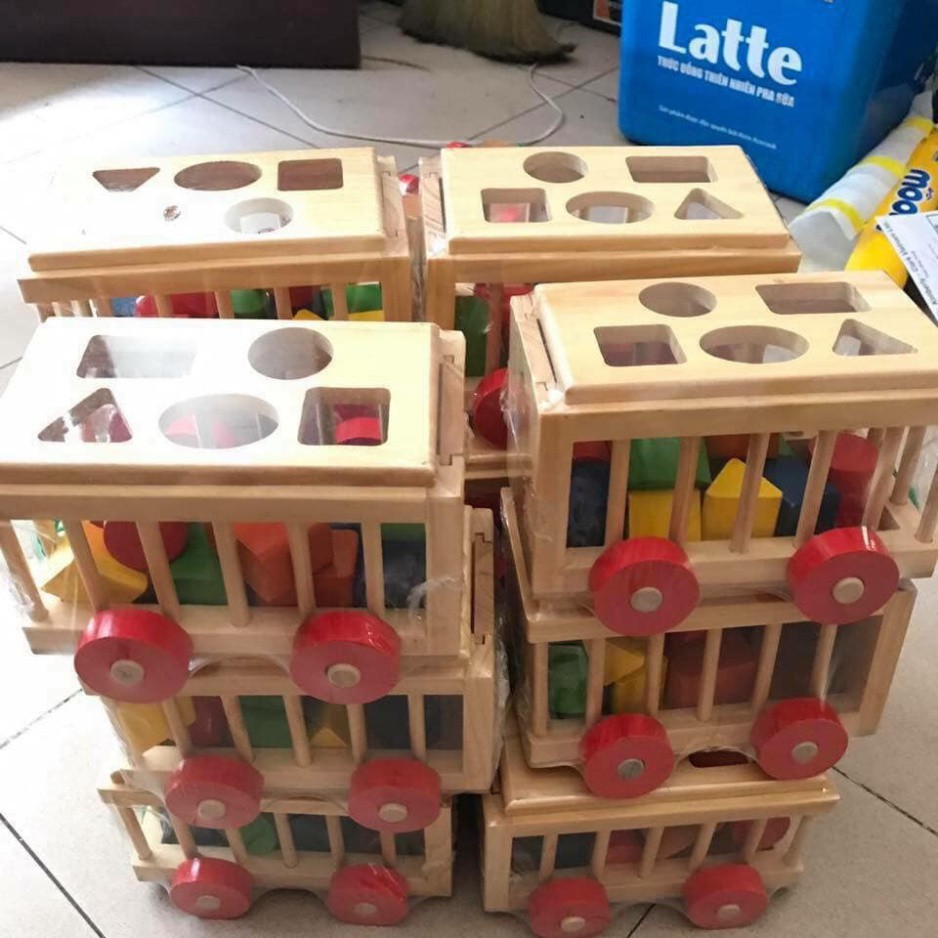 Đồ chơi Xe gỗ thả hình khối - nhận biết hình và màu sắc cho bé  BONBON KIDS