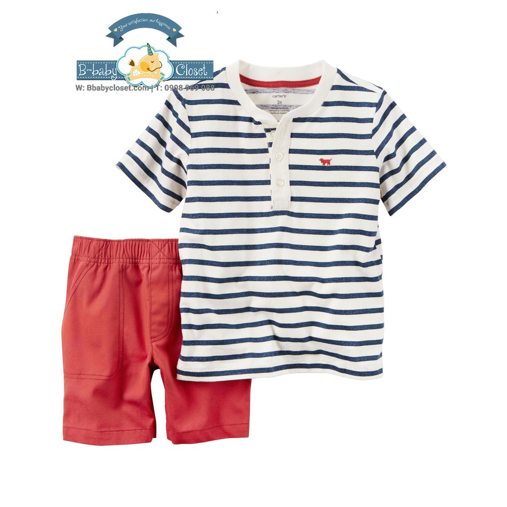 Set quần, áo Chính Hãng Carter's Mỹ Sọc Trắng đen thể thao, đỏ bé trai (3M-24M)
