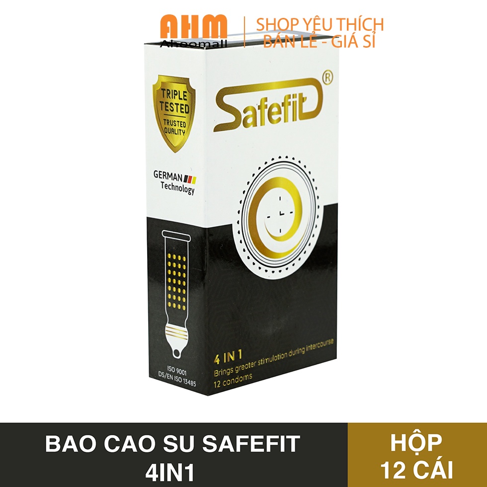 Bao cao su Safefit 4in1, Gân Gai kéo dài thời gian - Hộp 3 / 12 cái  - Bcs Chính hãng