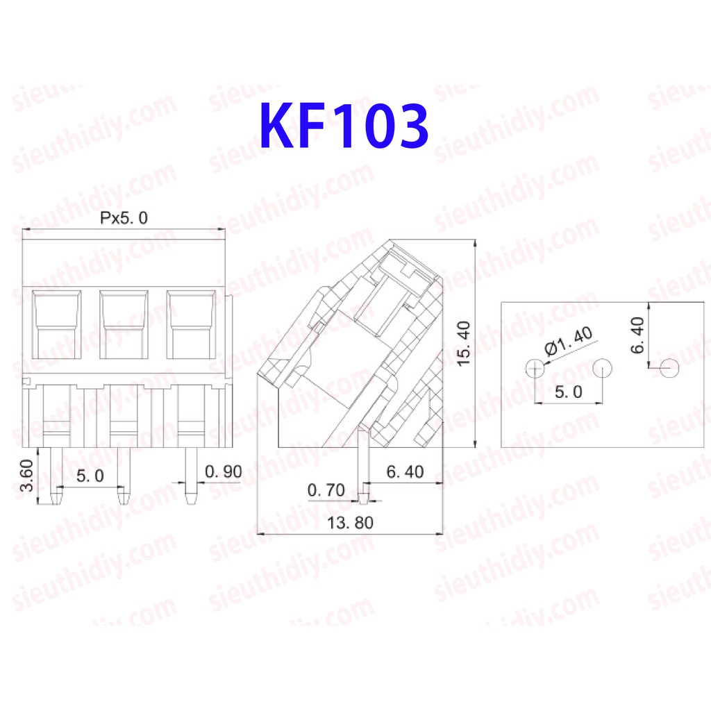 Cầu đấu KF127/KF128/KF103 chân Đồng cho PCB