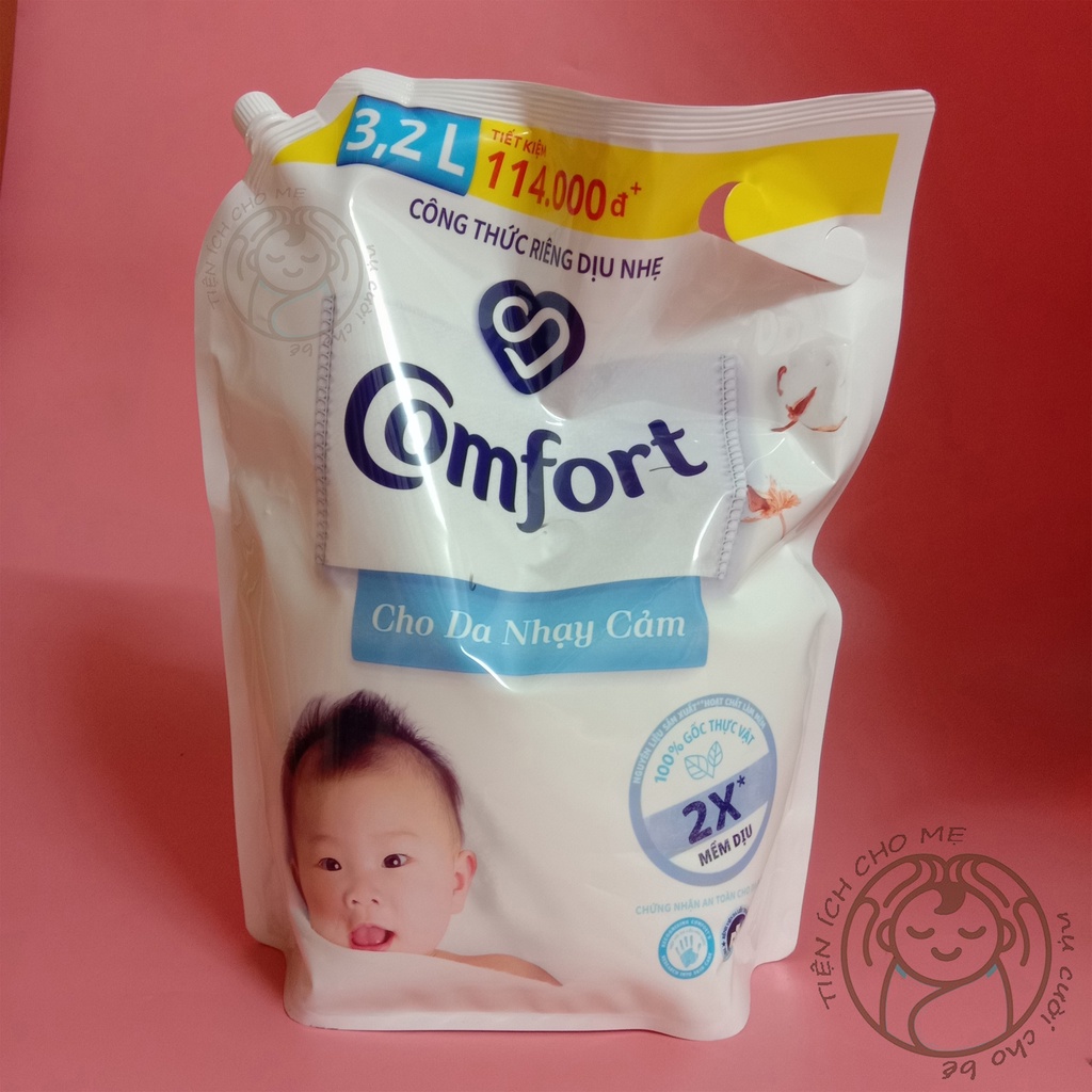Nước xả vải Comfort Cho Da Nhạy Cảm Túi 3.2/1.8L dịu nhẹ cho da bé và gia đình