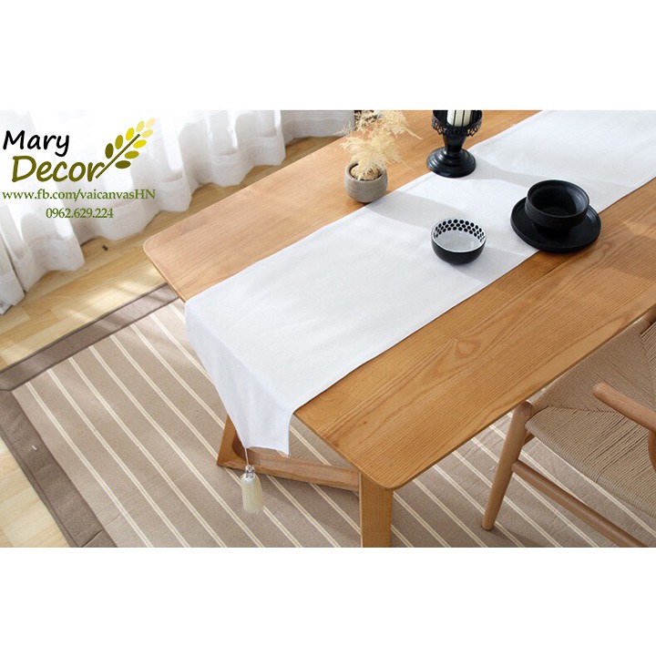 [Mã LIFEXANH24 giảm 10% đơn 99K] Khăn runner, khăn trải giữa bàn linen màu trắng KR-X03