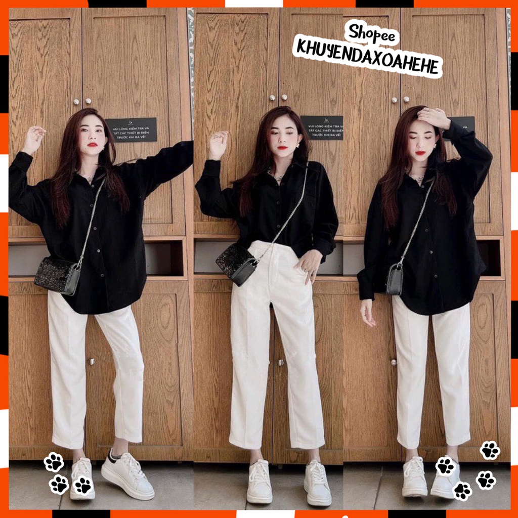 SQ004 Set áo sơ mi 6 màu và quần Culottes bộ áo dài tay đùi quần suông baggy kaki đơn giản basic đi học đi chơi học sinh