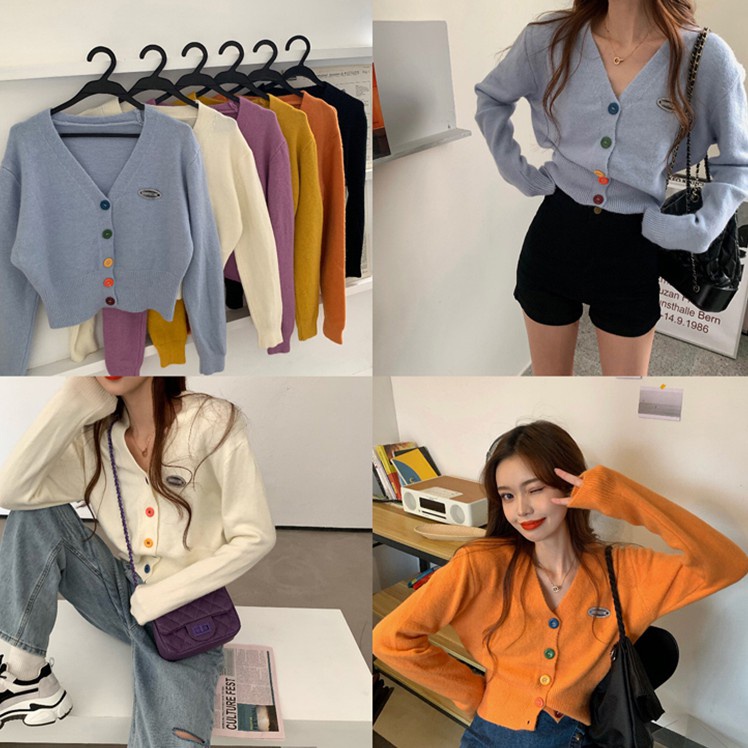 Áo len cardigan cổ tim cài cúc dáng rộng thời trang cho nữ 6 color | BigBuy360 - bigbuy360.vn