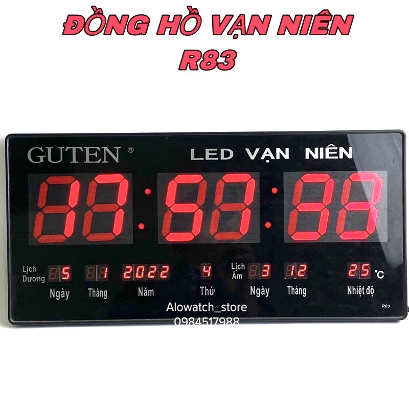 Đồng hồ Led vạn niên lịch dương lịch âm Guten màu đỏ chính hãng