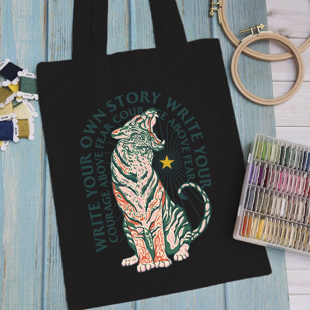 Túi vải, túi Tote (màu đen) CHAKRART - Mẫu 4 vải canvas dày đẹp cho nữ có khóa miệng đi học đi chơi.