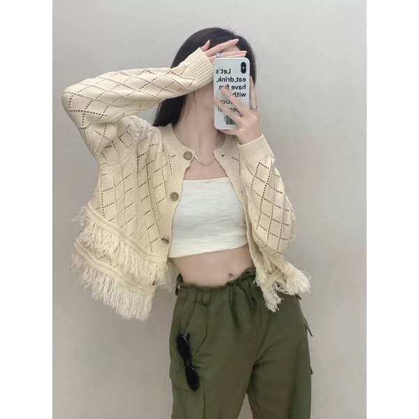 Áo cadigan tua rua 2 tầng cổ tròn phong cách Hàn Quốc Aimee closet