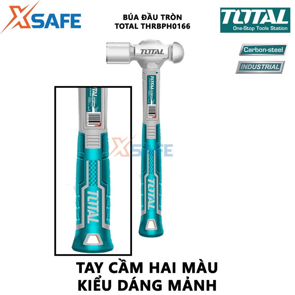 Búa đầu tròn 450g TOTAL THRBPH0166 thép 45#, đầu búa được đúc rèn nguyên khối, chịu nhiệt, tay cầm 2 màu kiểu dáng mảnh