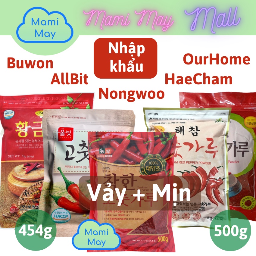 [NHẬP KHẨU] Ớt bột Hàn Quốc vảy + mịn làm kim chi, mì cay .. Allbit Buwon Nongwoo Haecham ( Hae Cham ) Ourhome 500g 450g