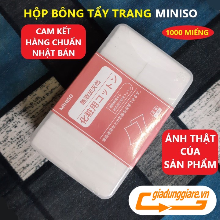 (Chính hãng) HỘP 1000 miếng BÔNG TẨY TRANG MINISO (Nội địa NHẬT BẢN) 100% cotton mềm mại thấm hút tốt - giadunggiare.vn